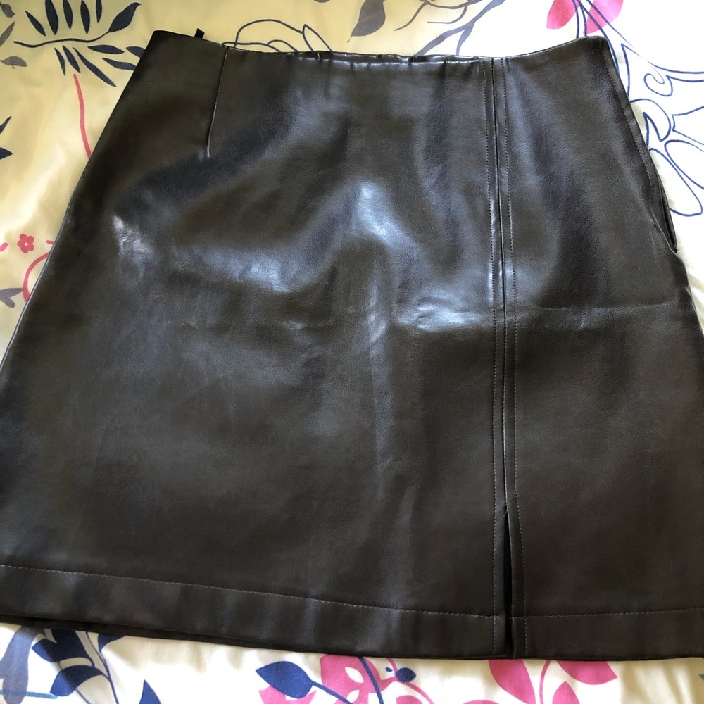 Vintage Brown Leather Stretch Mini Skirt S